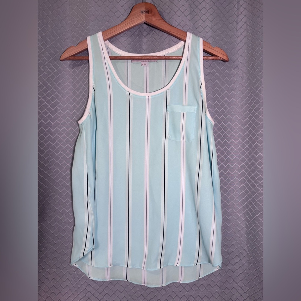 Ann Taylor Loft Tank Top Light Blue With Black and White Stripes